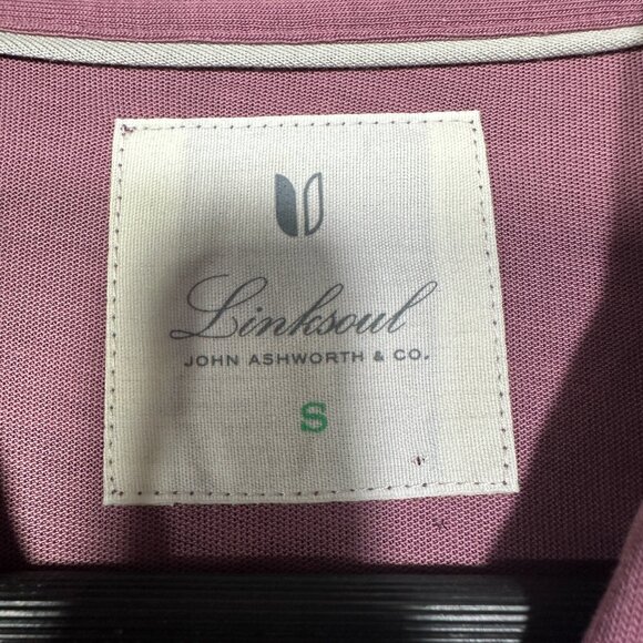 LinkSoul  Polo Shirt Mens Small Long Sleeve Mauve Pink Knit  Split Hem Roll Tab - Picture 5 of 9